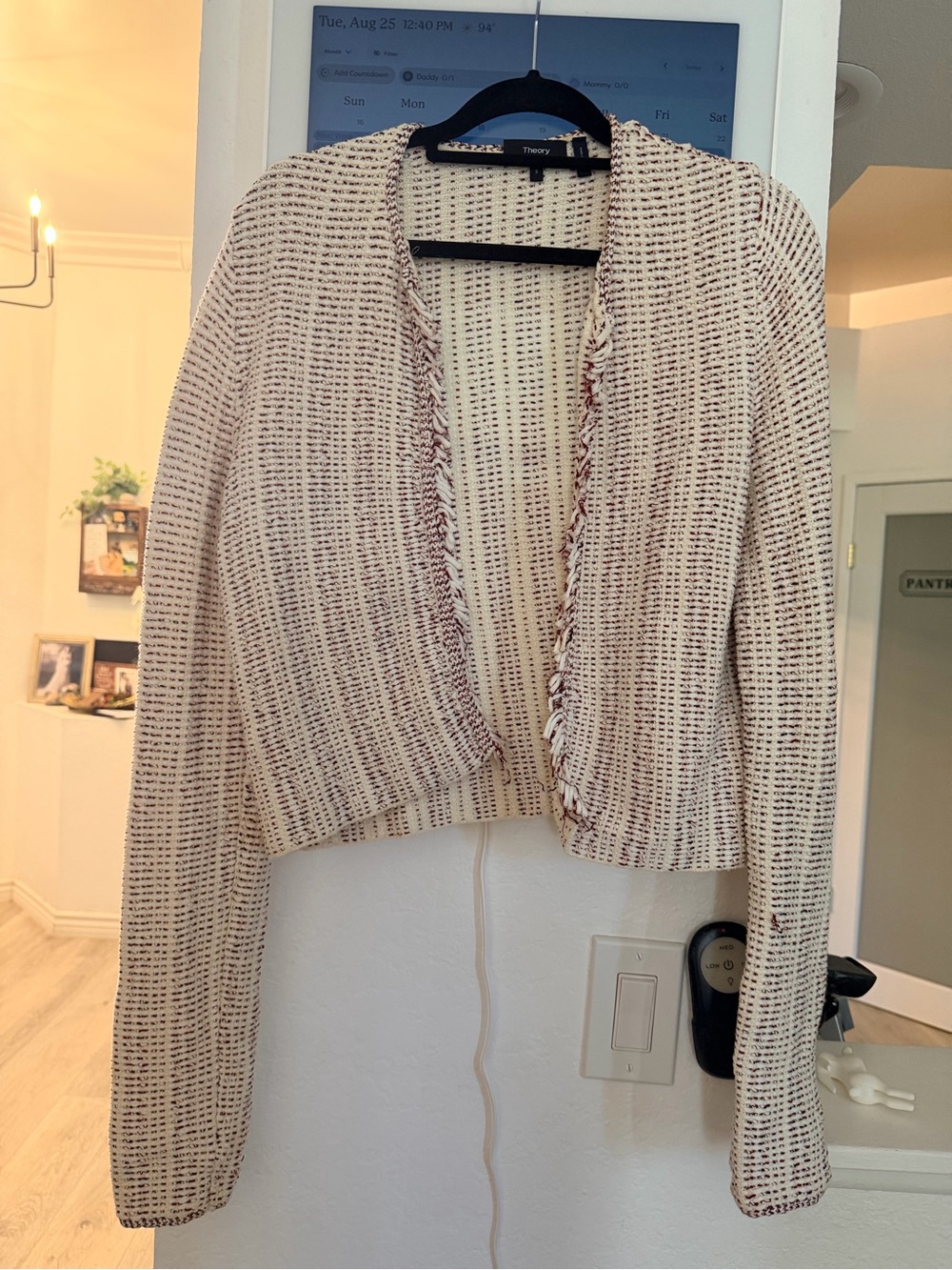 Theory Galinne Speckle Bouclé Jacket in Cream/Red | Size S